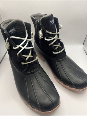 Sperry Women’s Black & Tan Duck Boot with Corduroy Upper